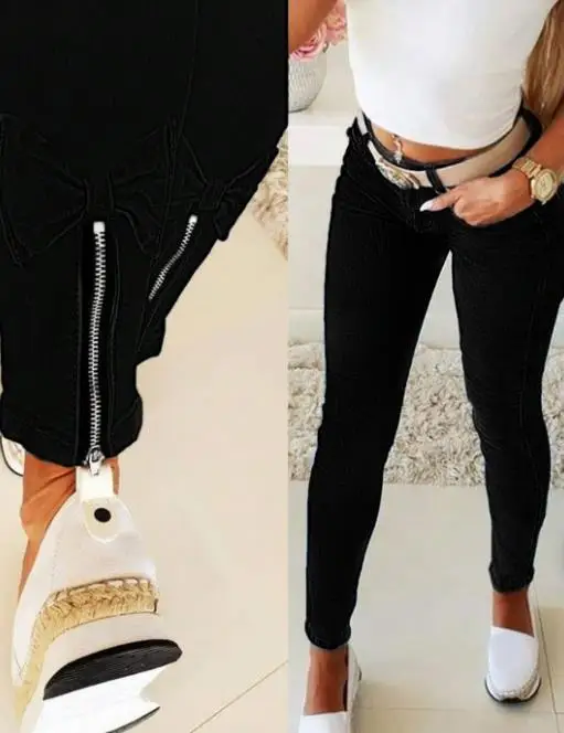 Women's Bow Zipper Slit Slimming Jeans Personalized Street Style New Style Female Clothing Fashion Skinny Denim Pants