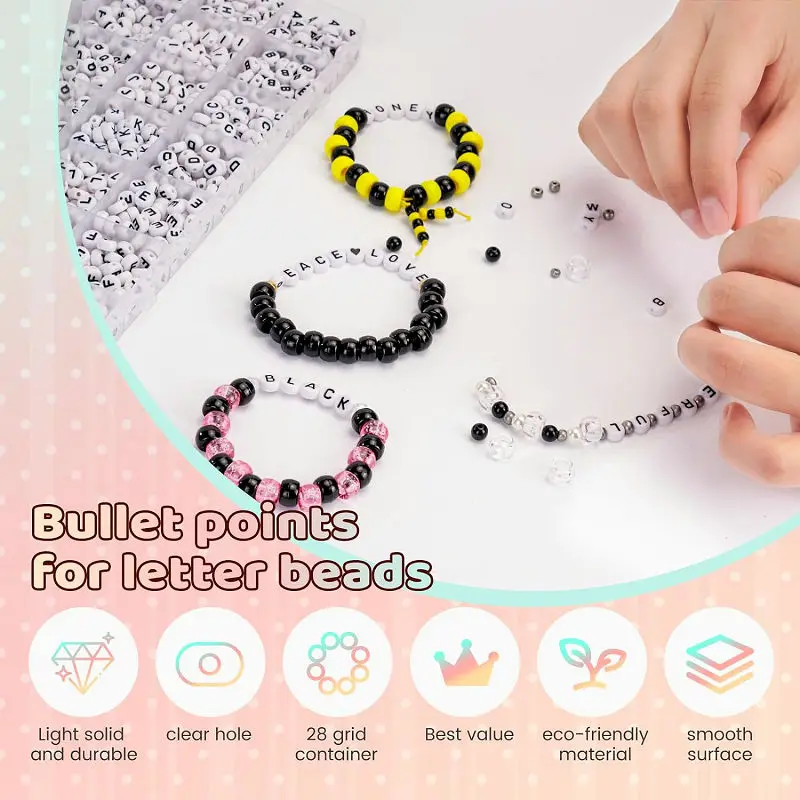 1400PCS Letter Beads 28 Styles Friendship Bracelets Assorted Alphabet Beads Preppy Beads Jewelry Making Kit with Beads Case