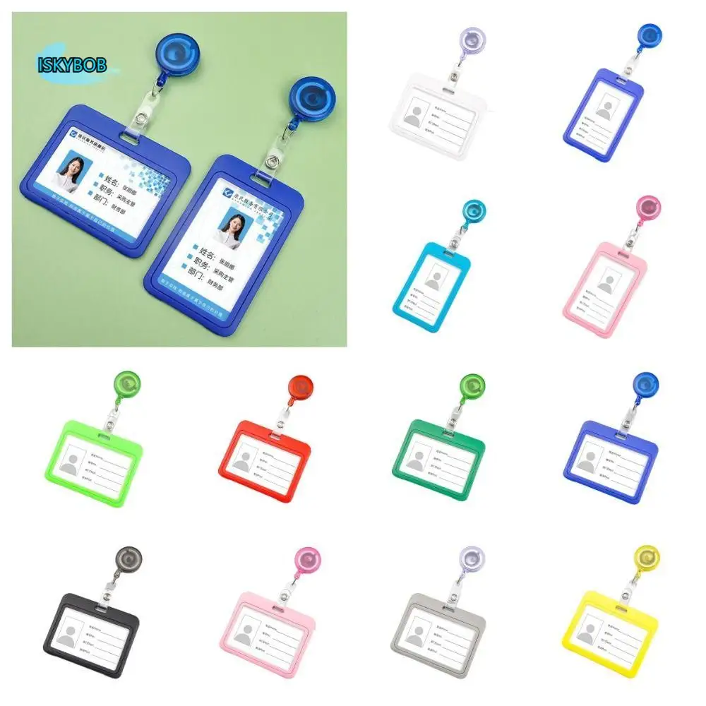 

Plastic Retractable Card cover Solid ID Card Holder Business Credit Card Holders Name Card Badge Multicolor Bus Card Cover Case