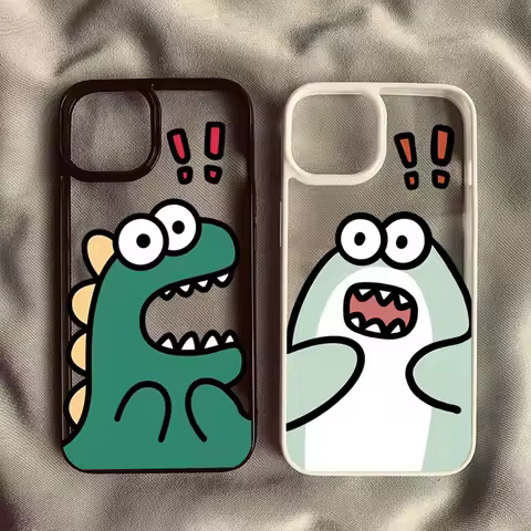 Phone Case For Samsung A06 S25 S24 S23 S22 Ultra S24 FE A16 A54 A35 A15 A55 A52 A34 5G Open Mouth Dinosaur Couple Clear Cover