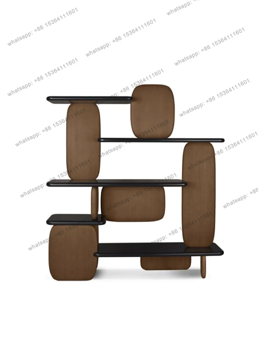 

Villa ash wood bookshelf integrated against the wall, modern living room floor-to-ceiling stainless steel multi-layer locker