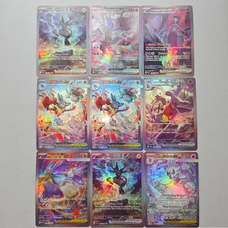 Cartes de jeu PTCG anglaises DIY en foil Mega Evolution : Lucario EX, Garchomp, Gengar, Gardevoir, Latias, Venusaur, Charizard – Collection Holo