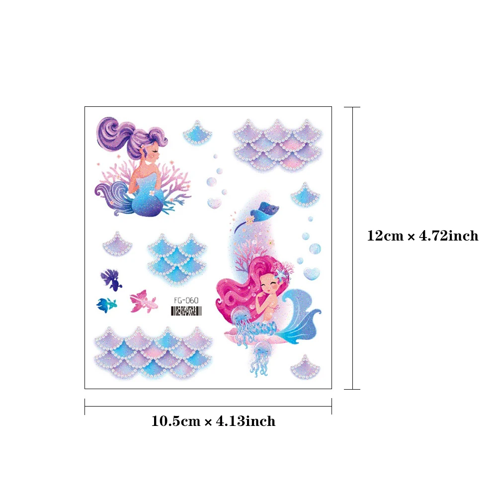 12pcs Mermaid Unicorn Colorful Glitter Powder Waterproof Temporary Tattoo Sticker Sea Creature Body Art Arm Fake Tatto Women Men image 6