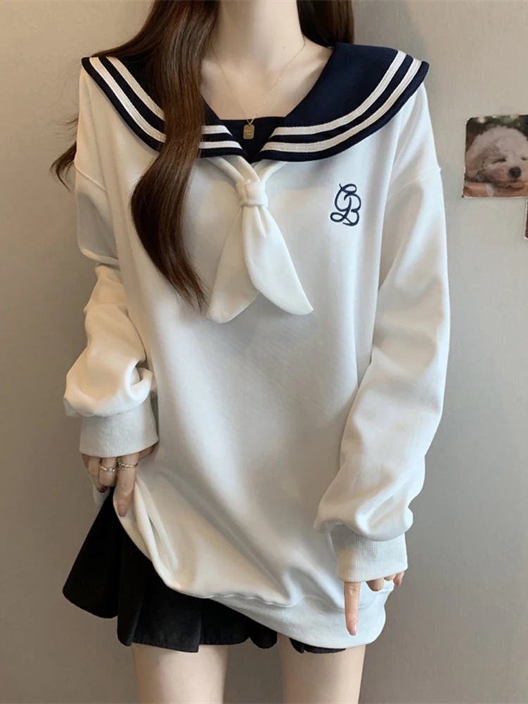 Lente 2026 Losse Lange Hoodie met Capuchon Dames Casual Wear Buitenkleding Basis Top Kleur Blo Borduurwerk Regular Fit Hoodie