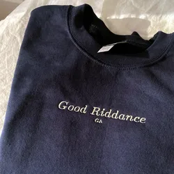 Good Riddance Letters Embroidered Crewneck Sweatshirts Unisex Loose Thick Warm Pullover Vintage Style Autumn Fashion Jumpers