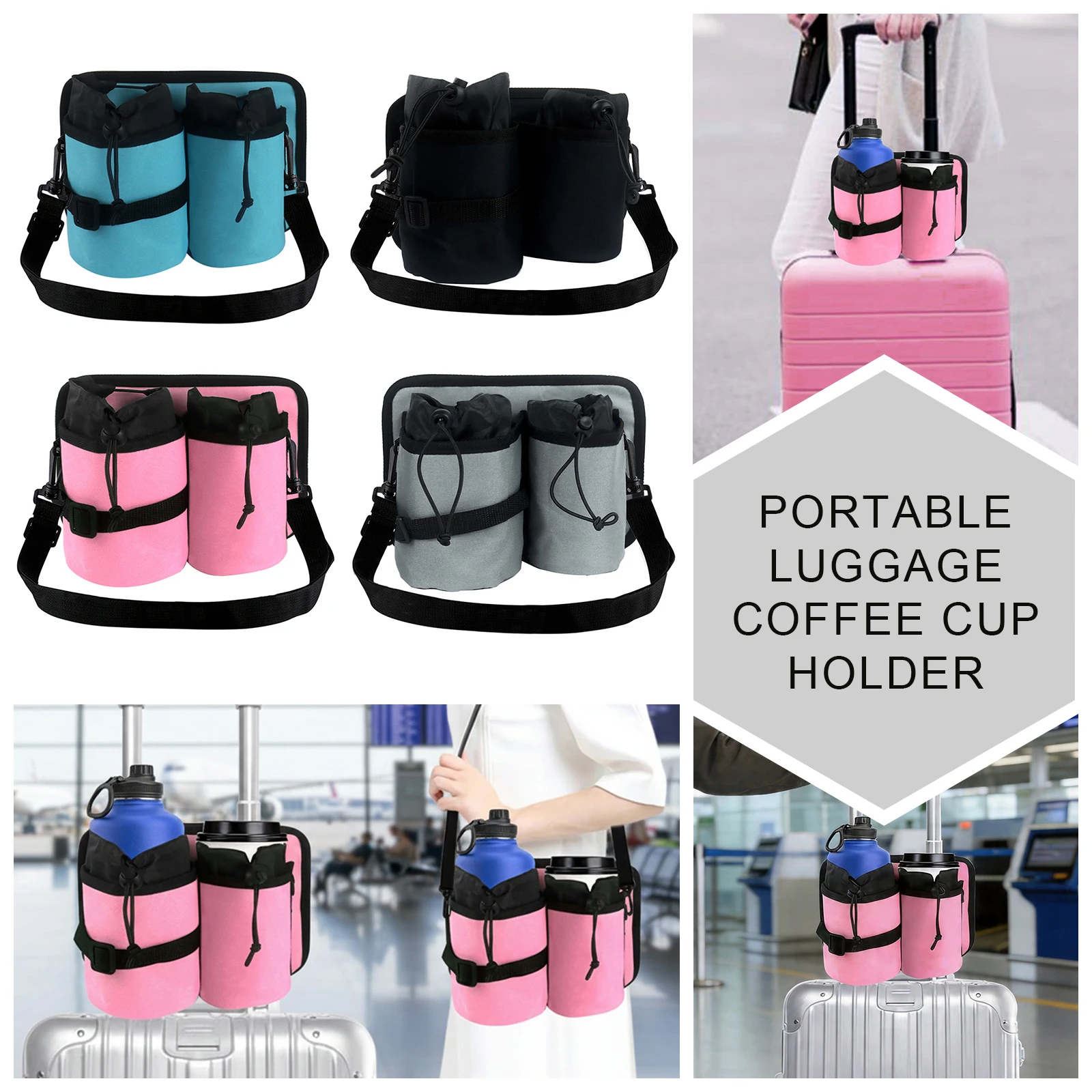 2 Compartment Luggage Drink Caddy with Adjustable Strap Reusable Drink Carrier for Flight Attendants Travel Accessories Gifts