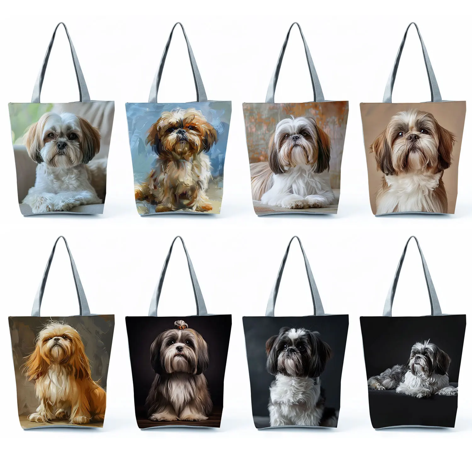 Cute Shih Tzu Print Shopping Bags Groceries Women Handbags Portable Kawaii Animal Dog The Tote Bag Large Capacity Shoulder Bags