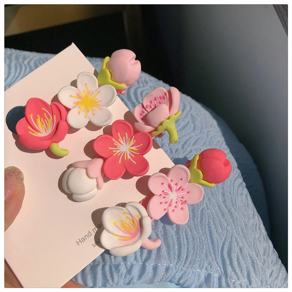 Sakura hairpin 3D colorido para mulheres, lindo grampo de cabelo rosa, presilhas estilo coreano doce, acessórios diários para meninas