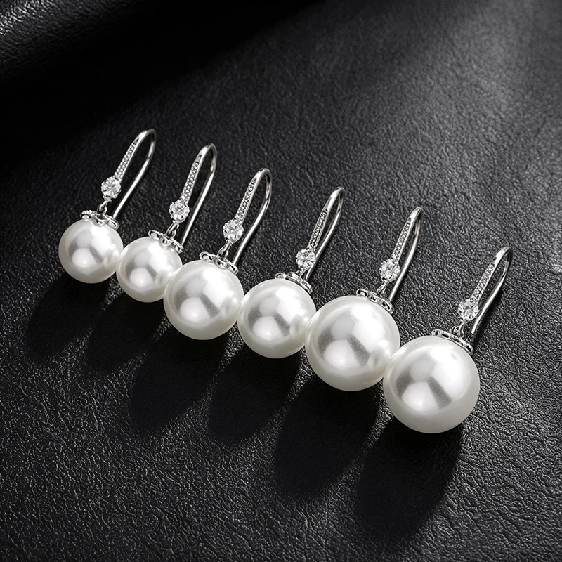 OZAN 925 Sterling Silber Ohrhänger mit runden Muschelperlen 10mm 12mm 14mm Trendiger klassischer Damenschmuck Jubiläumsgeschenk – Detail 1