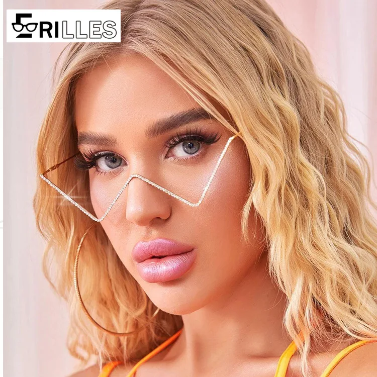 Handset Rhinestone Butterfly Glasses, Semi-Rimless Heavy Duty Bling Frames, Statement Party Eyewear for Fashionistas
