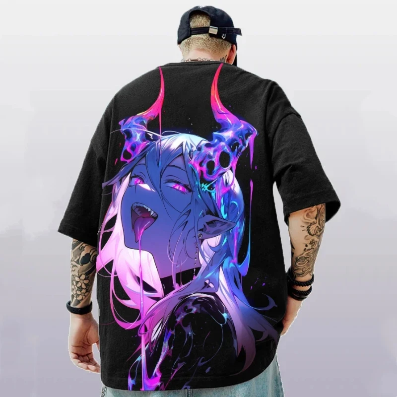 New 3D Anime Character Sexy Beauty Print T-Shirt For Men Summer Street Trend Punk style Top Loose Oversized Short Sleeve T Shirt