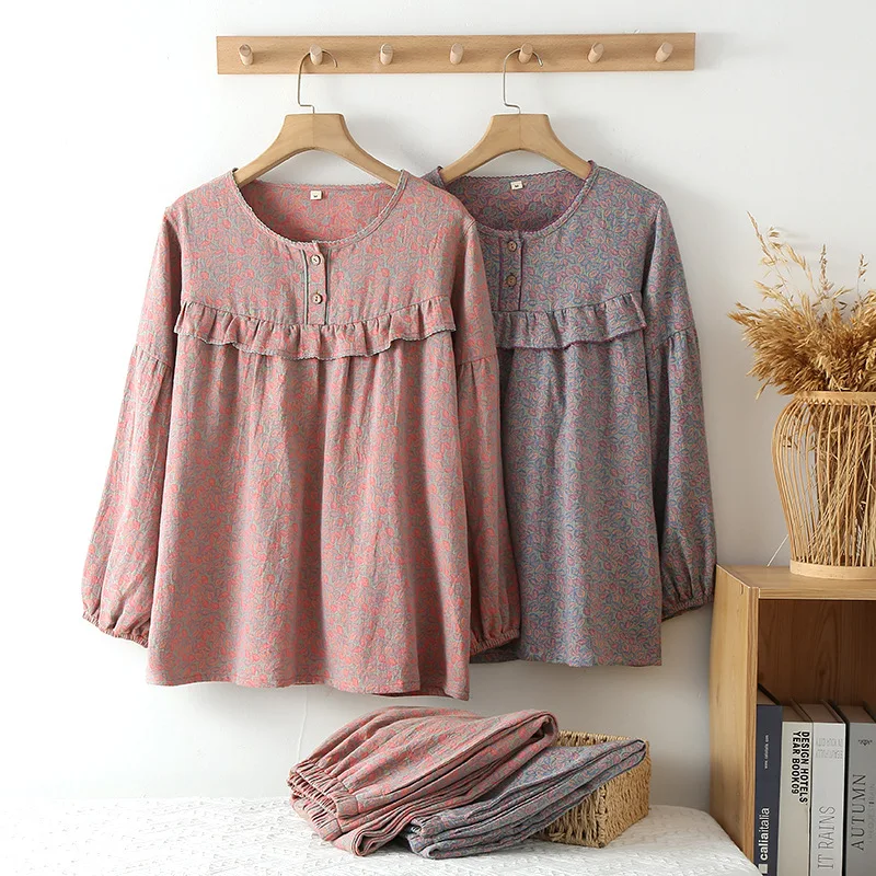 New Pajamas For Women Pure Cotton Loungewear Print Pyjama Sets Woman 2 Pieces Long Sleeve Sleepwear Women\'s Home Clothes Suit