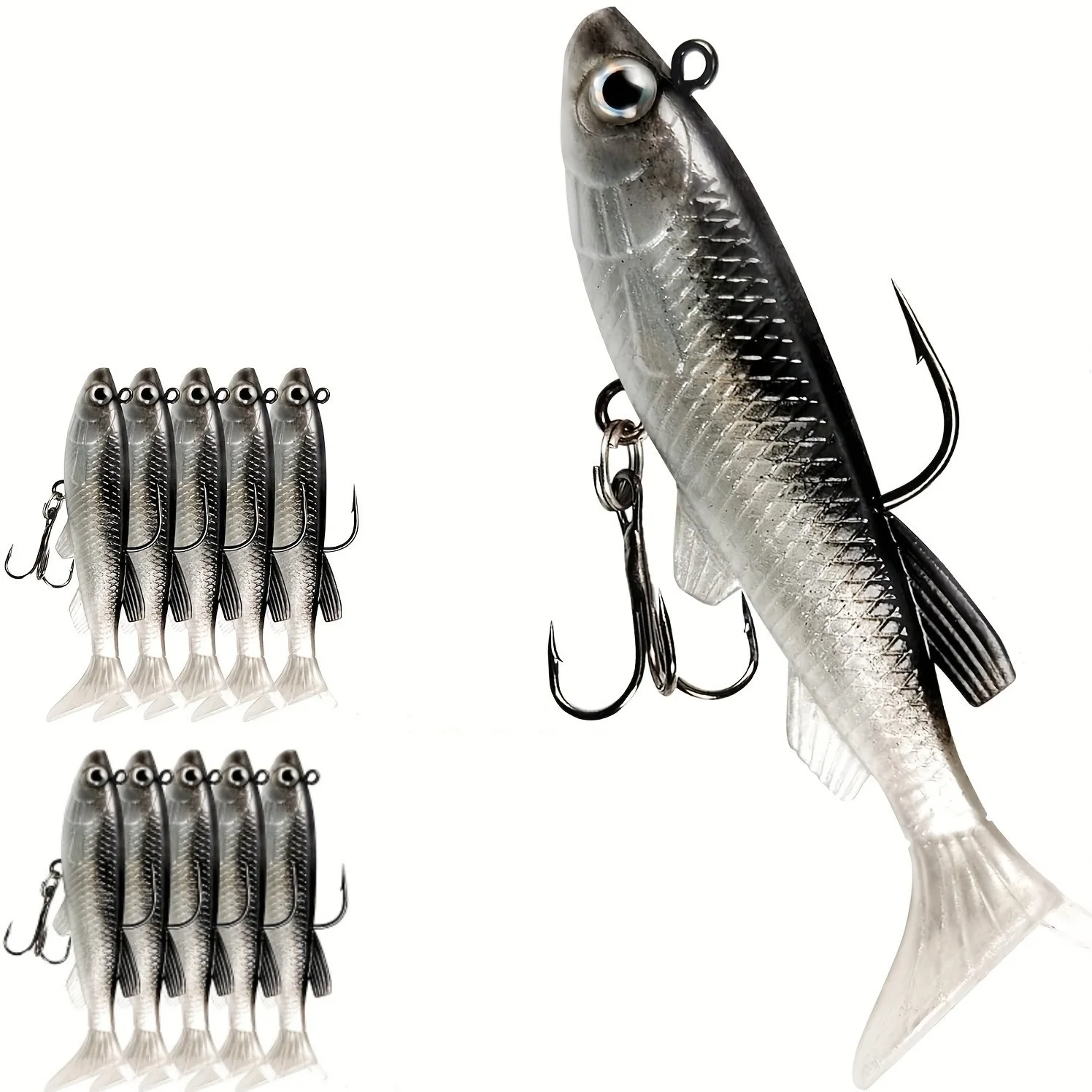 5 Stück/10 Stück 8 cm/14 g T-Tail-Softköder, Angelköder, Jigkopf, Softköder, Meerbarsch, Bootsfischen, bio-mimetischer Köder, Angelköder-Set