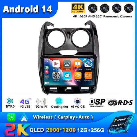 Renault Duster 용 Android 14 Carplay 자동차 라디오 2014 2015 2016 2017 -2020 네비게이션 GPS 멀티미디어 플레이어 스테레오 WiFi + 4G DSP BT Best5