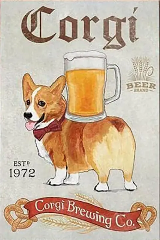 Estiyond Vintage Tin Sign Corgi Dog Brewing Company Retro Wall Decor For Home Cafes Office Store Pubs Club Sign Gift