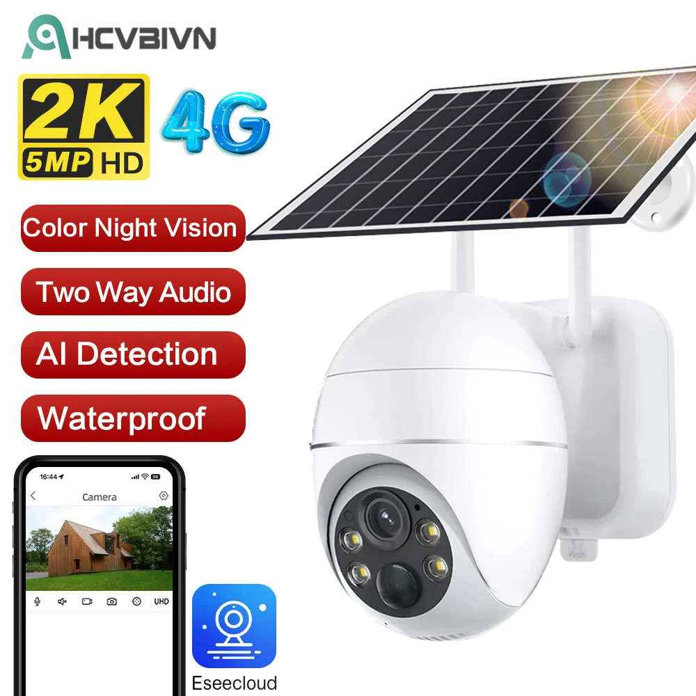 

Outdoor Solar 5MP 2K HD Wireless Security Camera Wifi 4800mAh Battery Powered IP66 Waterproof PIR Human Detection APP Instant Alerts Color Night Vision Two Way Audio Remote Surveillance Compatible with ICSEE APP for Home Garage
