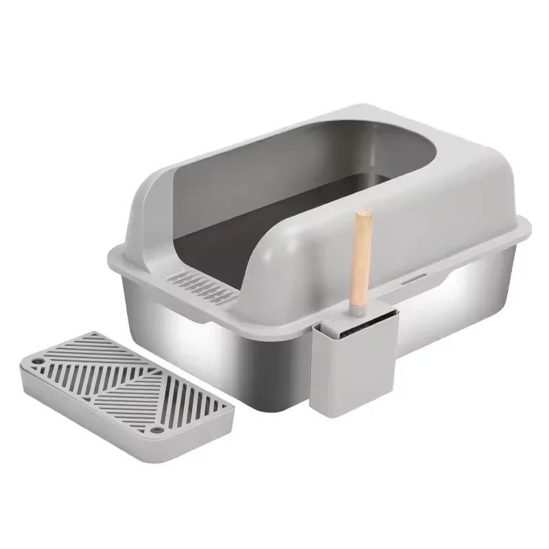 Popular Design Big Height And Width No Residue Buildup Stainless Steel Kitty Litter Box Stainless Steel Cat Excrement Box