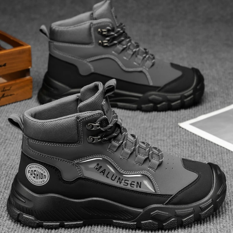 

Outdoor Men Causal Sneakers Fashion Leather Ankle Boots Comfort High Top Sport Shoes Breathable Lightweight Walking Hiking Shoes