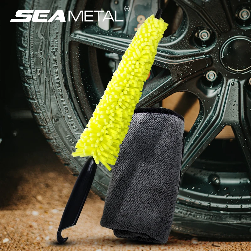 Juego de cepillos para detalles de coche, toalla de microfibra de secado rápido, Kit de limpieza de ruedas de coche, 29cm, cepillos de lavado para llanta, accesorios de lavado de coche