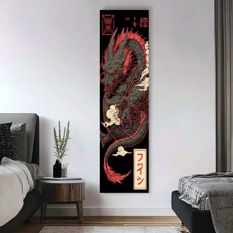 Long Vertical Version Japanese Dragon Tapestry Hanging Cloth Living Room Apartment Background Wall Decoration Room Decoration