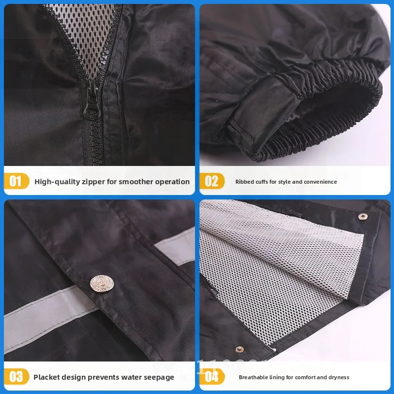 

Adult Rain Suit Women's Solid Color Full Body Motorcycle Riding Raincoat Waterproof Oxford Cloth Split Design in Classic Black