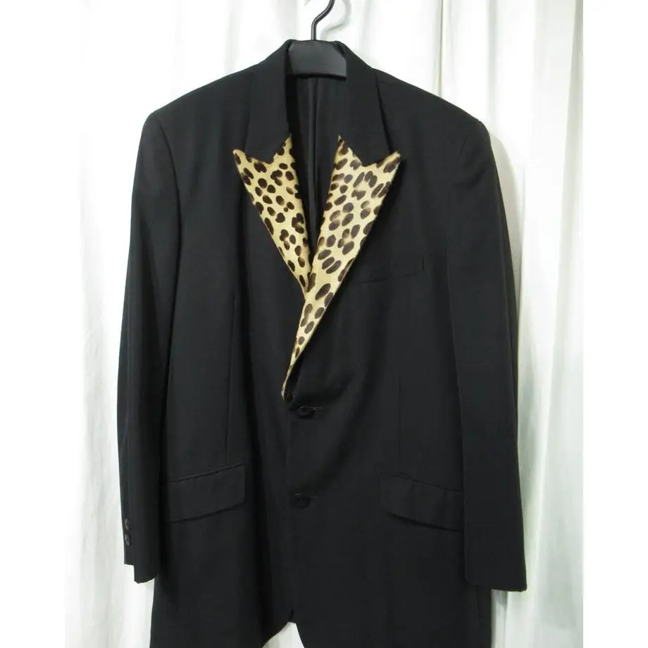 TOP-YAMAMOTO ® Fashion Evening Style Black Leopard Pattern Patchwork Jacket for Men - Unique Men's Formal Collar