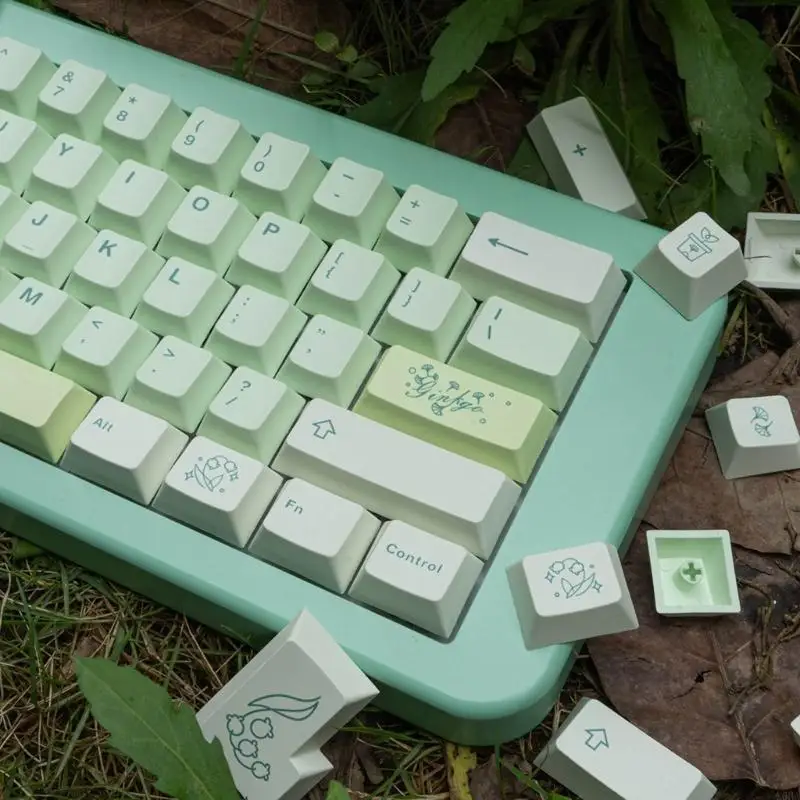 

X6HA 143Keys Keycaps GinkgoTheme Keycap Set Thick PBT Gift for Gamers and Typists