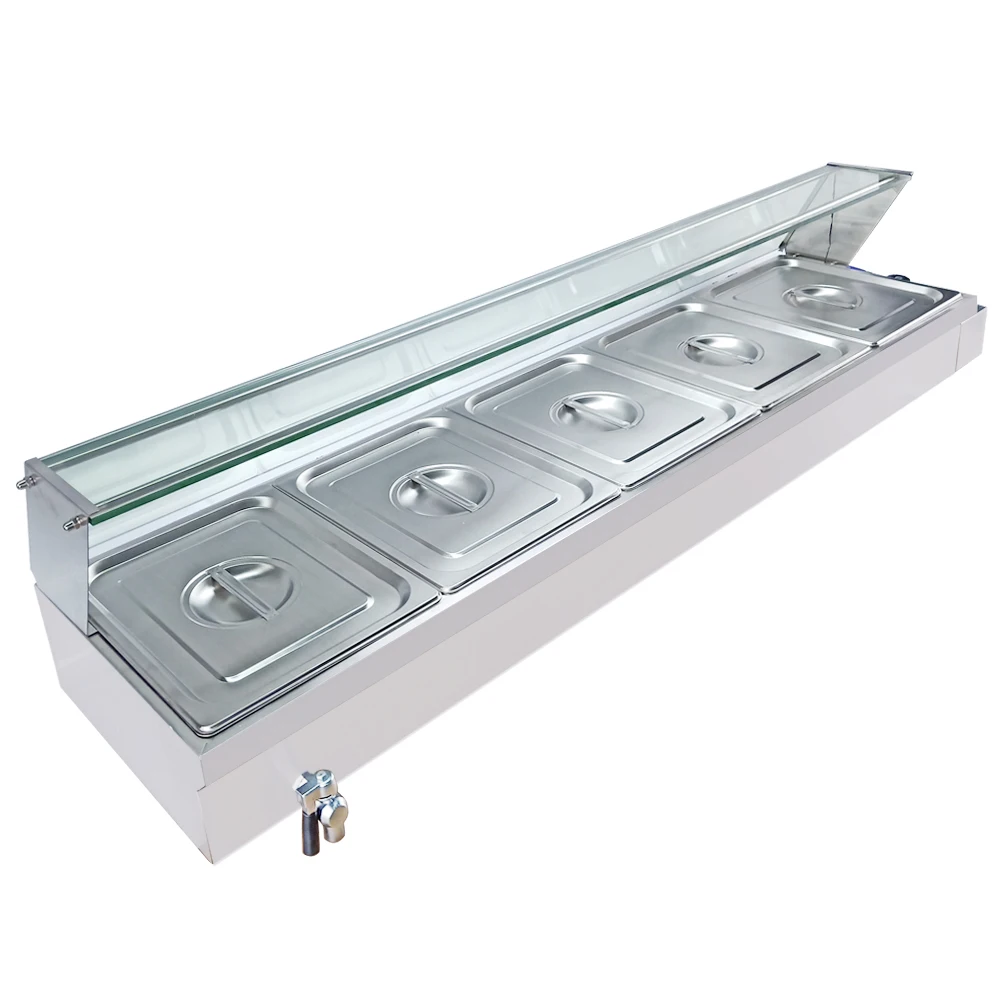 

Thickened Glass 5-Pan Commercial Temp Control Stainless Steel Electric Bain Marie Electric Food Warmer