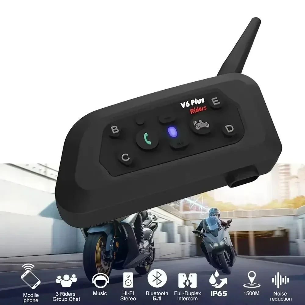 

Motorcycle Bluetooth Helmet Intercom Headset 1200M Interphone Communicator for 6 Riders Waterproof Music Player Accessories