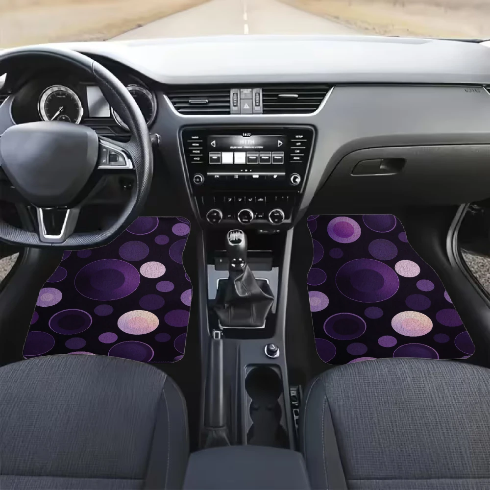 Purple Circle Pattern Car Floor Mats. Crystal Velvet Material 4pcs Car Floor Mats / 1pc Trunk Mat, Travel Additions, Fun Design,