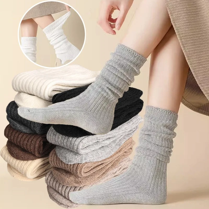 Fasionable Versatile Thickened Wool Knee Stockings Cashmere Boot Solid Color Wool Thigh Skinny Casual Knee-High Fluffy Long Sock