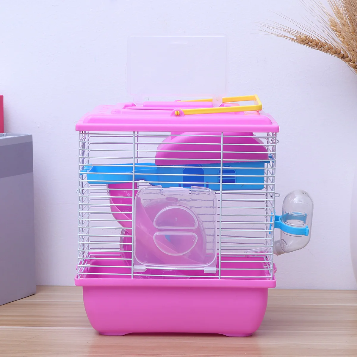 

Double Layer Hamster Cage House Slide Design Pink Acrylic Cage With Running Wheel Leakproof Jug For Small Pets