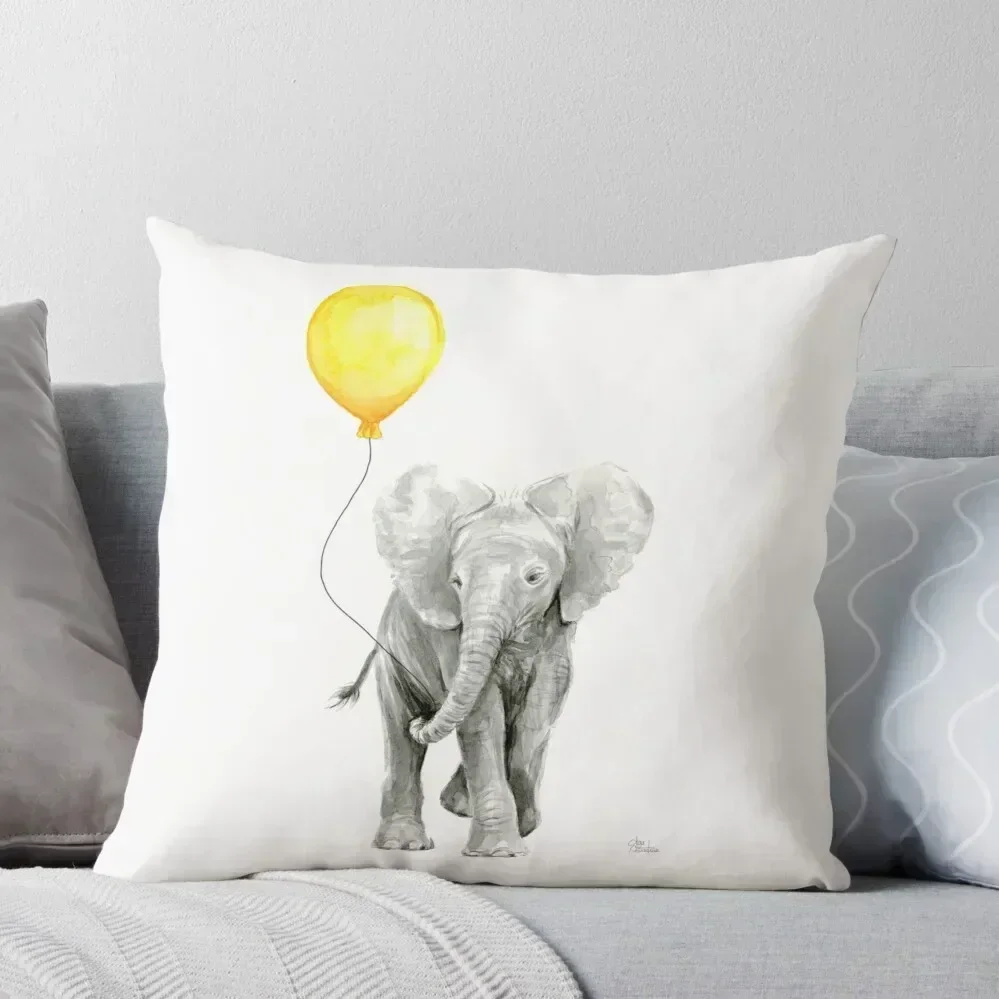 

Elephant Baby Watercolor with Yellow Balloon Throw Pillow Decorative Cushions For Living Room Decorative pillow case pillow