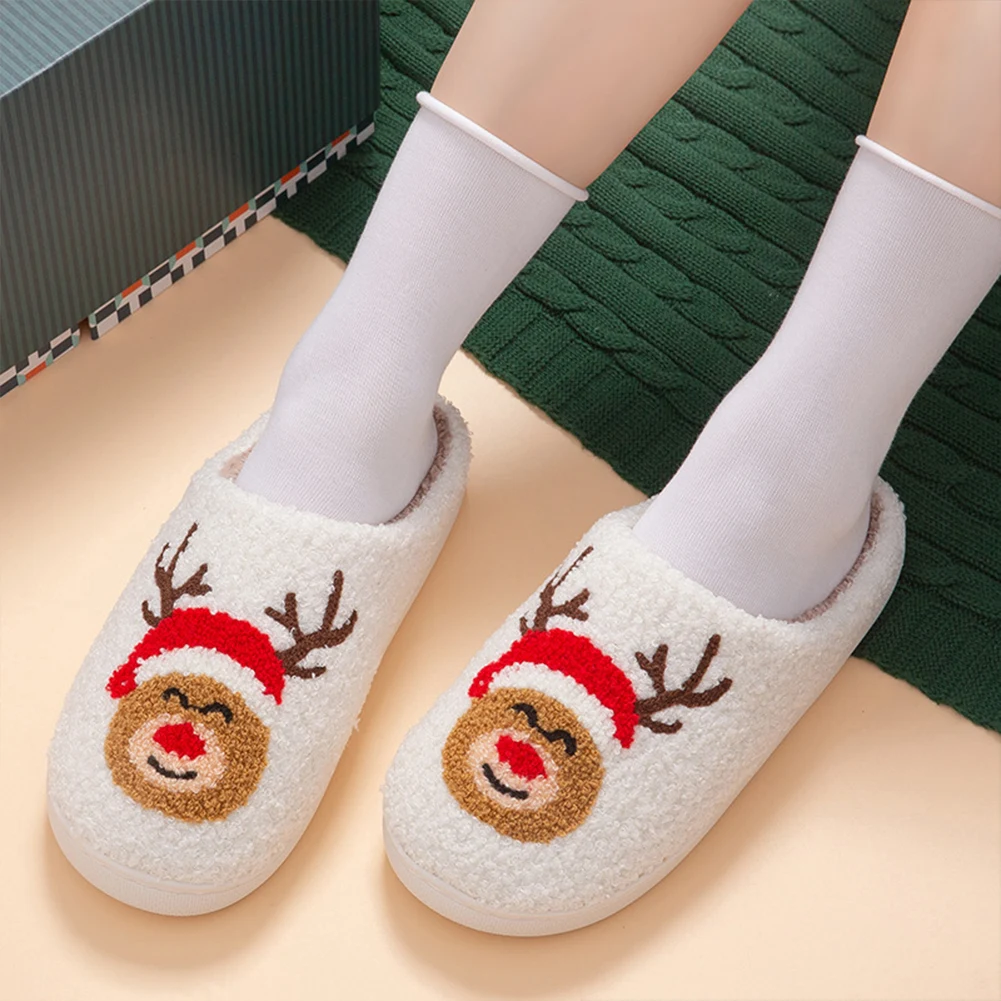 

Soft Elk Plush Slippers Anti Slip Furry Reindeer Slipper for Indoor Bedroom Flat Thermal Slippers Anti Slip Cute Animal Slippers