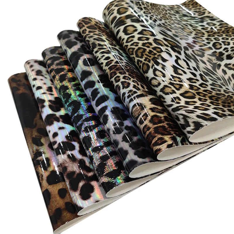 Leopard Printed Mirror Reflective PU Artificial Synthetic Leather Fabric Sheet for Making Cover/Craft/Decorative 46*135CM