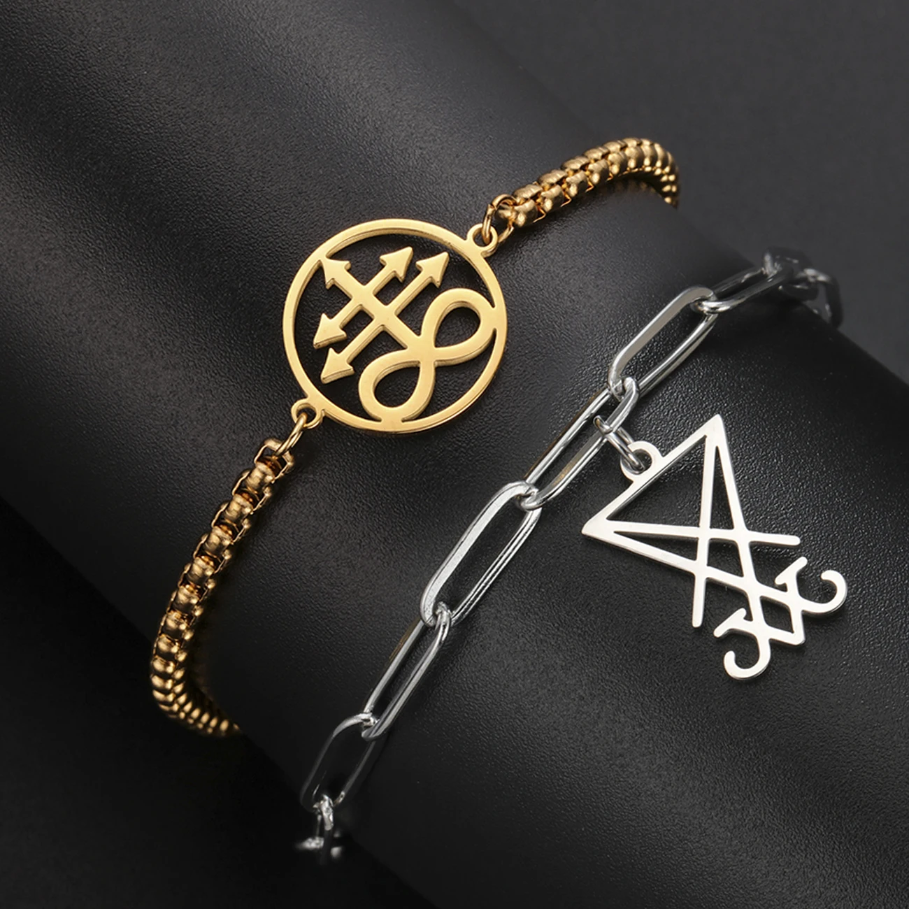 Dawapara Leviathan Cross Women Bracelet Sigil of Satan Lucifer Protection Amulet Religious Charm Stainless Steel Jewelry