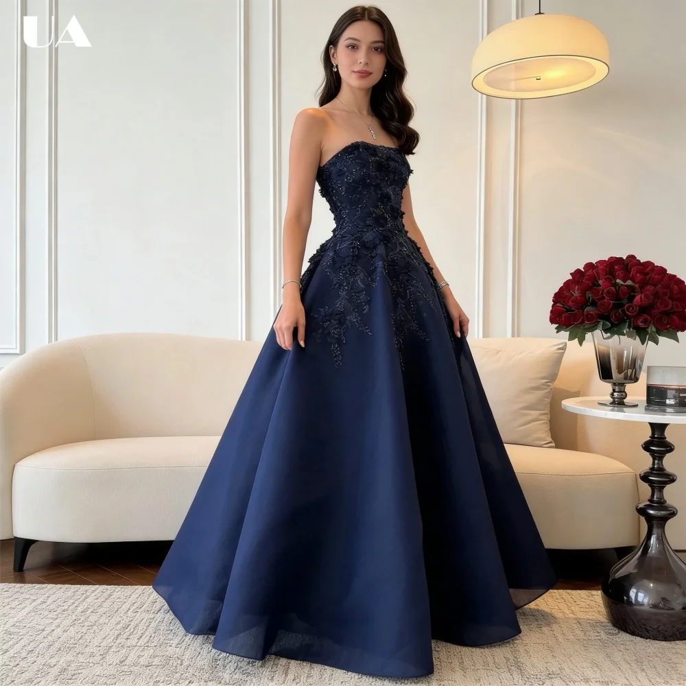 

ULBYANRY Customized A-Line Strapless Prom Dress with 3D Flower, Elegant Sleeveless Evening Dress for Woman, Trendy Party Dress
