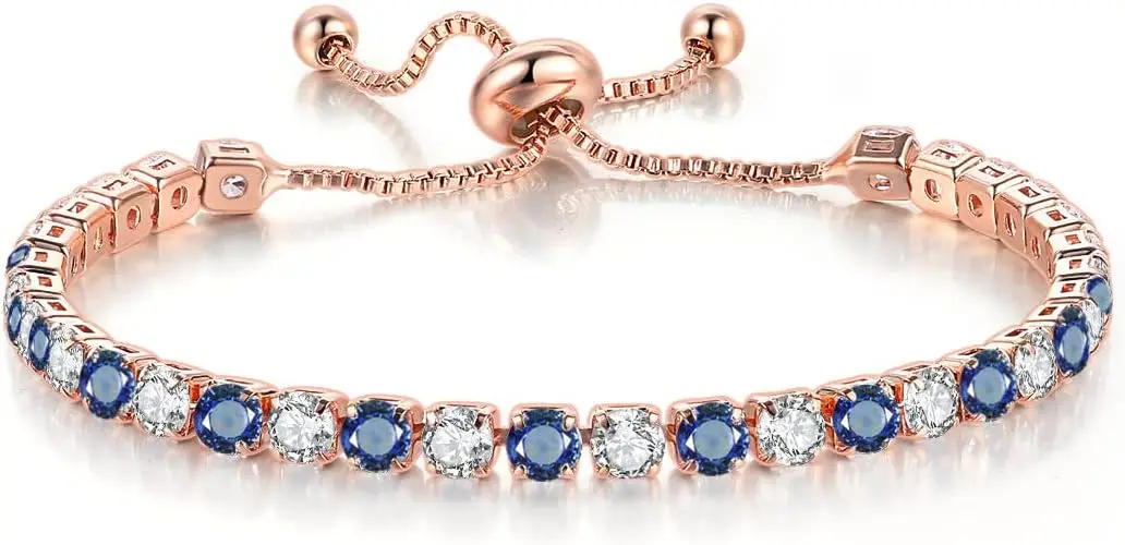 Tennis Bracelets For Women Simple Round 3 * 3mm Zircon Rose Gold Color 's Bracelet (Blue white)