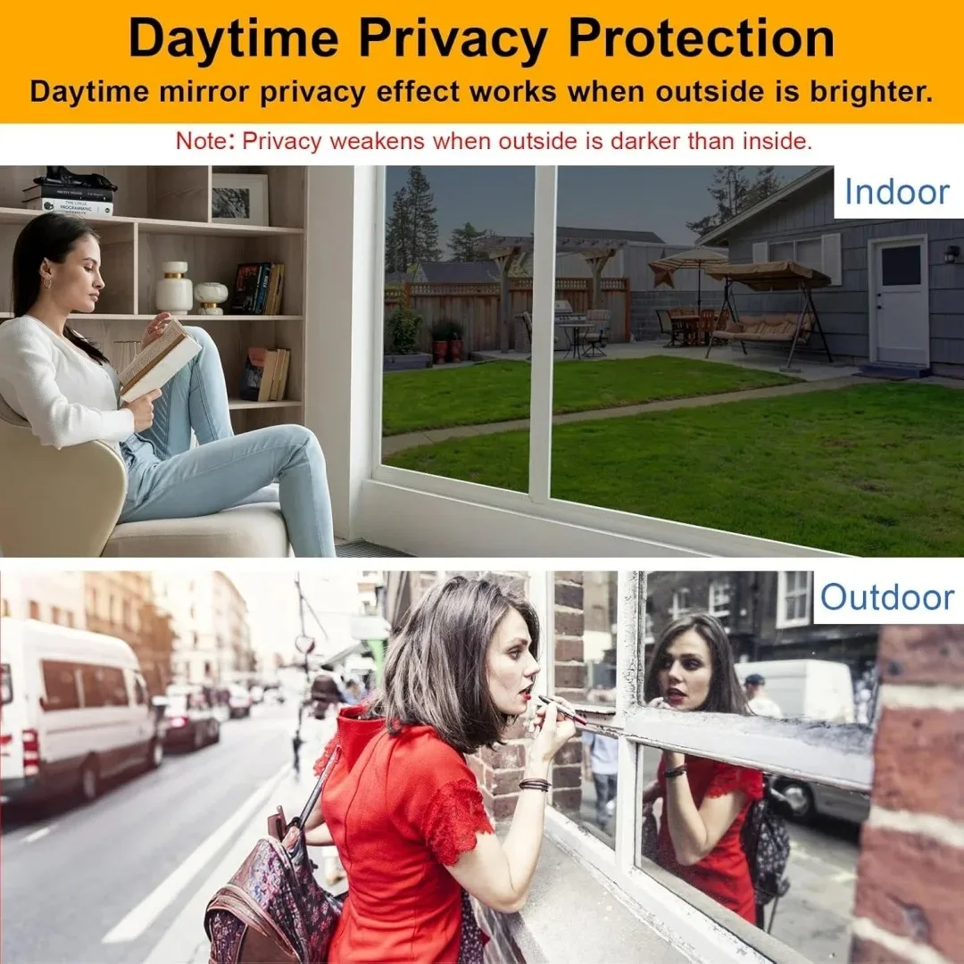 Window Privacy Tint Film One Way Vinyl Mirror Foil House Non Adhesive Glass Stickers Rolls Anti Look UV Protection Film