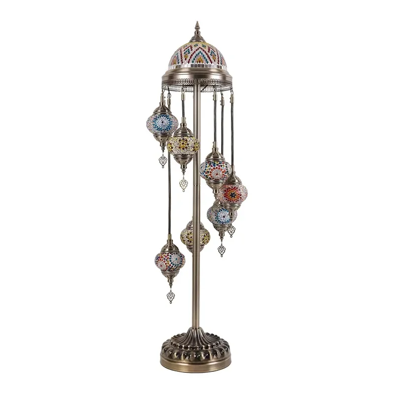 Turkish Handmade Wrought Iron Floor Lamp 7 Head LED Mediterranean Modern Art Colorful Ethnic Decoration for Living Room