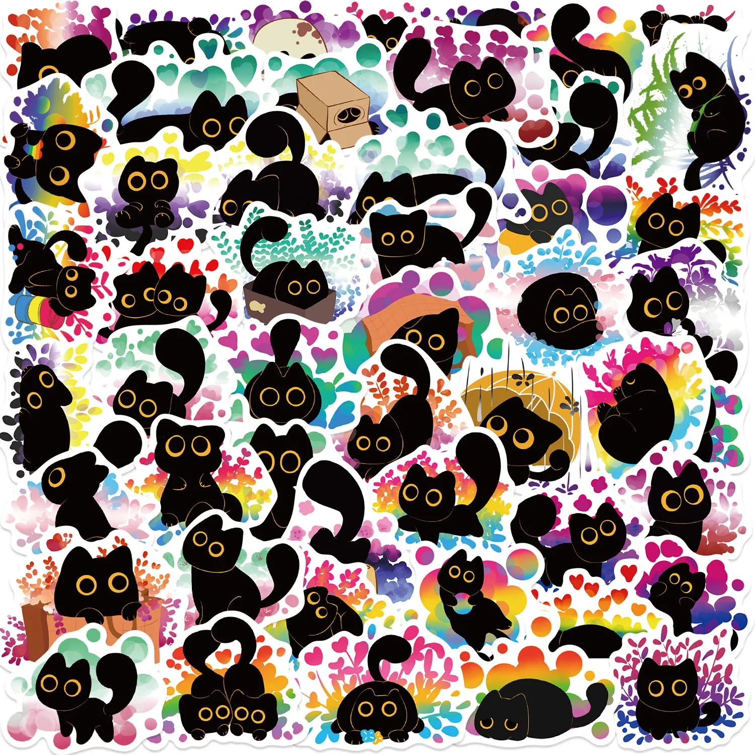 50 stücke Nette Schwarze Katze Tiere Cartoon Graffiti Aufkleber Telefon Gitarre Laptop Notebook Koffer Tasse Wasserdichte Aufkleber Kinder Spielzeug