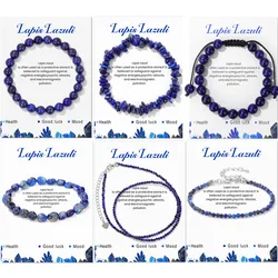 Natural Lapis Lazuli Bead Bracelets For Women Men Gem Blue Stone Faceted Round Beads Elastic Rope Bangles Bracelet With Card