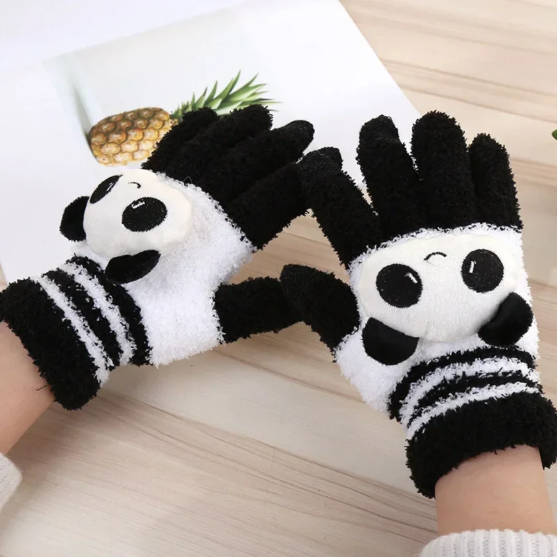 Cute Cartoon Panda Cat Rabbit Knit Gloves Women Winter Warm Coral Fleece Full Finger Cycling Driving Touch Screen Mittens A68