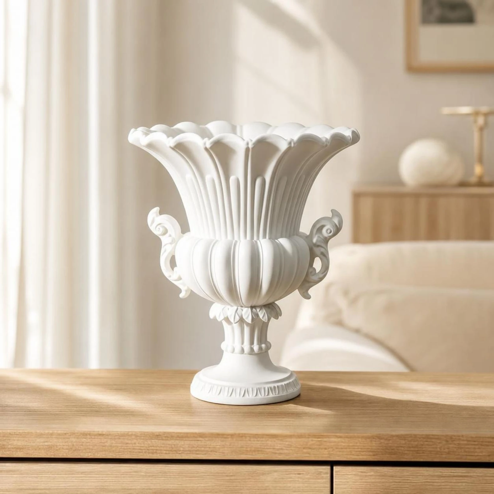 Urn Vase with Handles Shabby Chic Flower Vase with Handles Elegant Sturdy for Wedding Planners, Entryway Table, Mantel