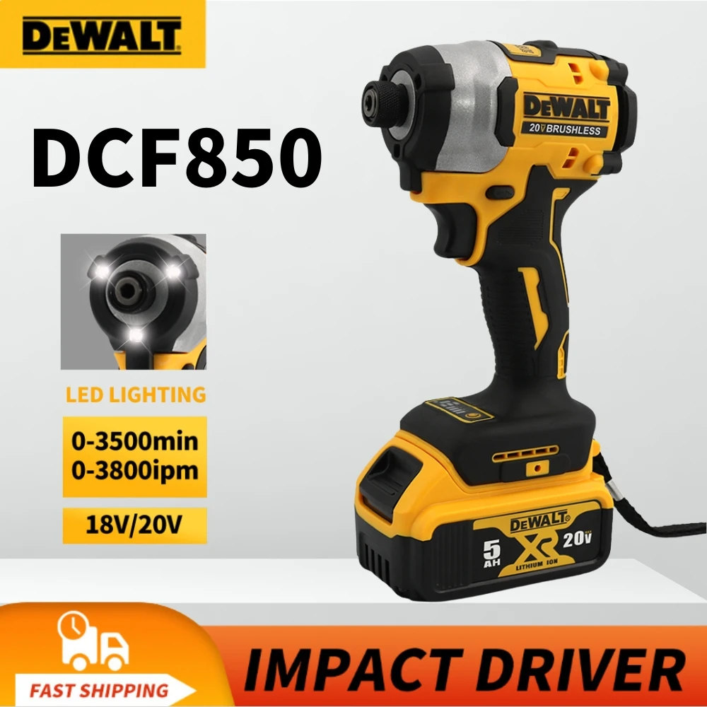 DEWALT DCF850 임팩트 드라이버 전기 드라이버, 20V 리튬 배터리, 브러시리스 배터리 스크루드라이버, 높은 토크 도구 