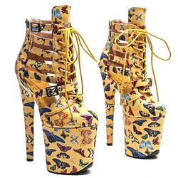 Leecabe  20CM/8inches Shiny Patent PU Butterfly pattern  Upper   Fashion trend   platform Pole Dance boot