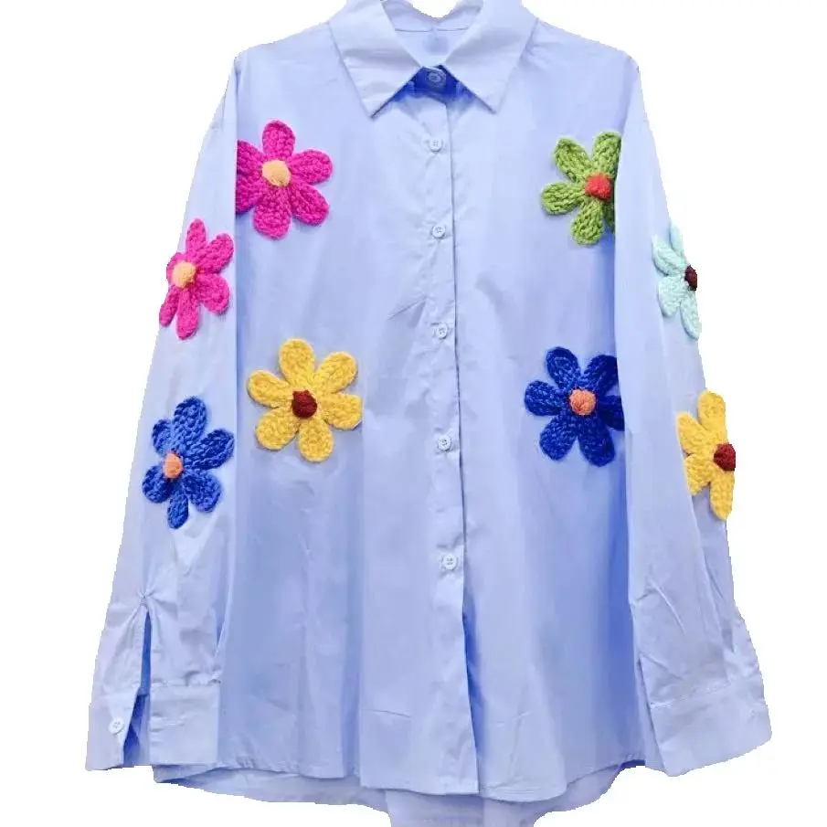 

Блузки и рубашки из 100% хлопка с цветочной строчкой для женщин, лето-осень 2022, новые модные трендовые повседневные топы blusas para mujeres