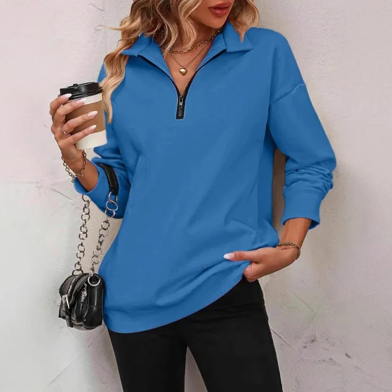 2025 Women's Autumn and Winter New Fashion Tops Half Zipper Long Sleeve Comfortable Casual Sweatshirt