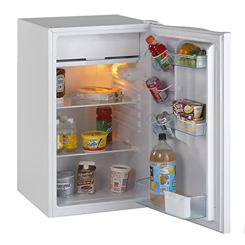 4.4 Cubic Foot Refrigerator/Freezer Slide-Out Glass Shelves Full-Width Freezer Leveling Legs White Interior Light 22