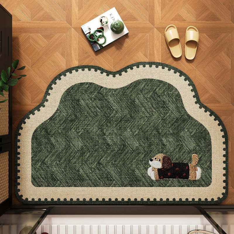 Bathroom Carpet Diatomite Absorbent Non-slip Floor Mat Green Cartoon Puppy Rug Toilet Area Rugs Quick-drying Home Decor Carpets
